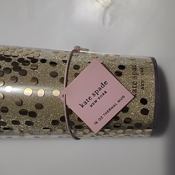 Kate Spade Glitter  16 oz Thermal Mug   Glitter Gold Polka Dots - Picture 2 of 4